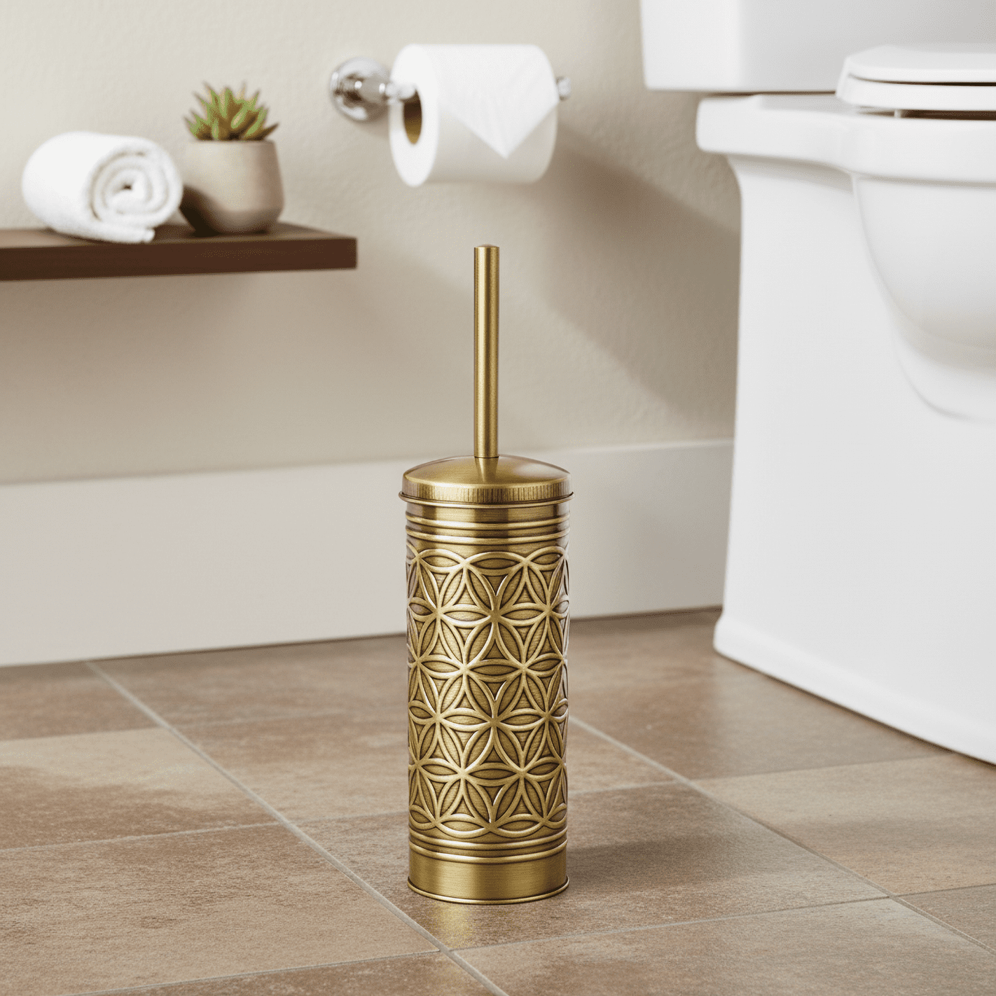 Autumn Alley Brass Toilet Brush and Holder Bathroom Accessories, Bathroom Toilet Brush for Modern Bathroom Decor, Standing Farmhouse Toilet Bowl Brush wiush with Holder, Bathroom Decor Sets