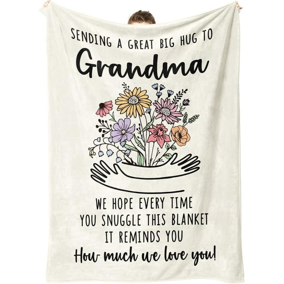 Grandma Gifts Blanket, Christmas Birthday Gifts for Grandma from Grandkids, Best Grandmother Presents, Hug Floral Throw Blankets