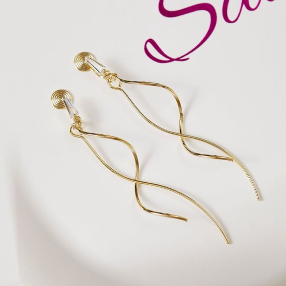 Faty-T Dangle Earrings, Hypoallergenic 14k Gold Plated Long Double Linear Twisted Tassel Dangling Drop Earrings for Women Trendy Statement Elegant Lightweight Leverback Earring