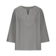 thumbnail image 6 of Olyvenn Linen Shirts for Women Summer 3/4 Sleeve V-Neck Lace Tunic Tops Casual Pullover Loose Blouse Trendy Dressy Shirts 2025 Gray L, 6 of 9