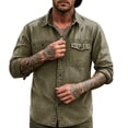 thumbnail image 3 of Josdec Button Down Shirt for Men Vintage Acid Wash Workwear, Turndown Collar Dual Chest Pocket Long Sleeve Utility Casual Shacket Jacket M-XXXL, 3 of 7