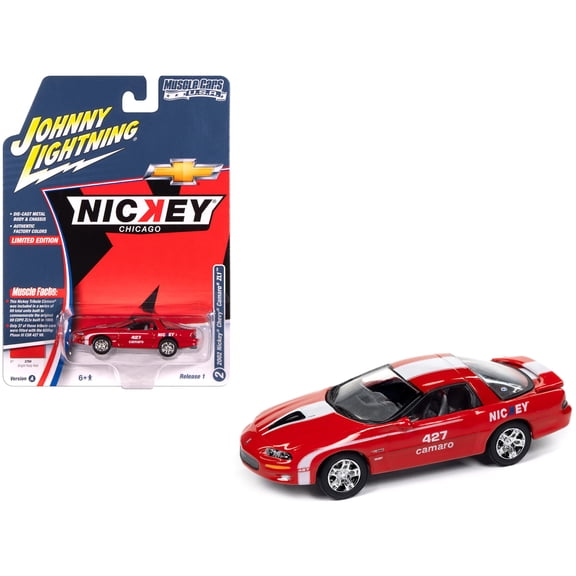 2002 Chevrolet Nickey Camaro ZL1 Bright Rally Red with White "Muscle Cars USA" 1/64 Diecast Model Car by Johnny Lightning