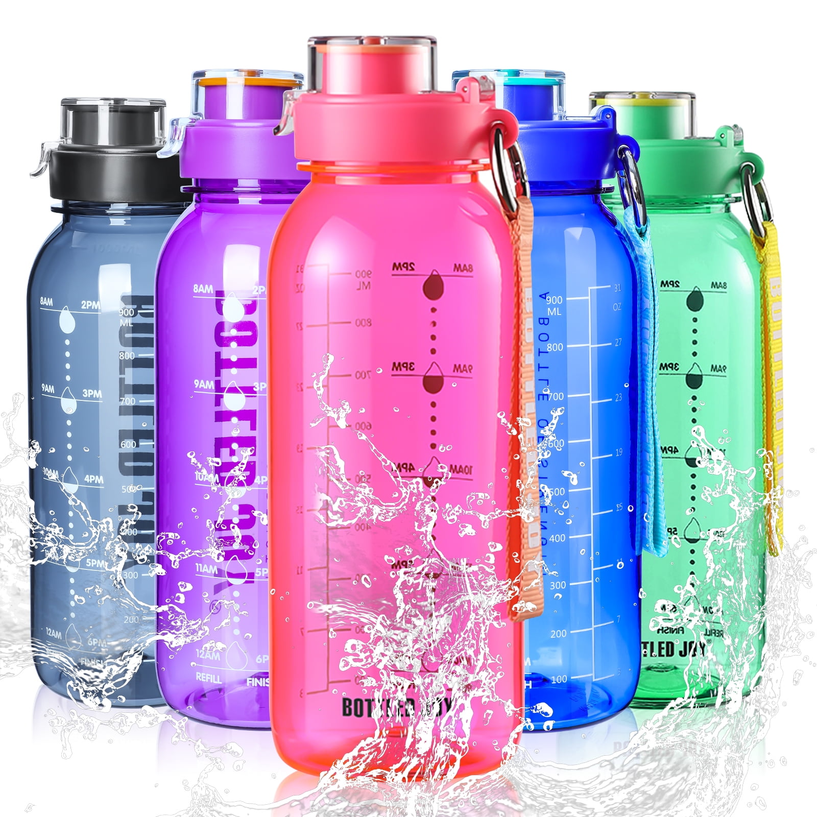 Bottled Joy Water Bottle 32oz Clear Plastic Water Bottle with Flip