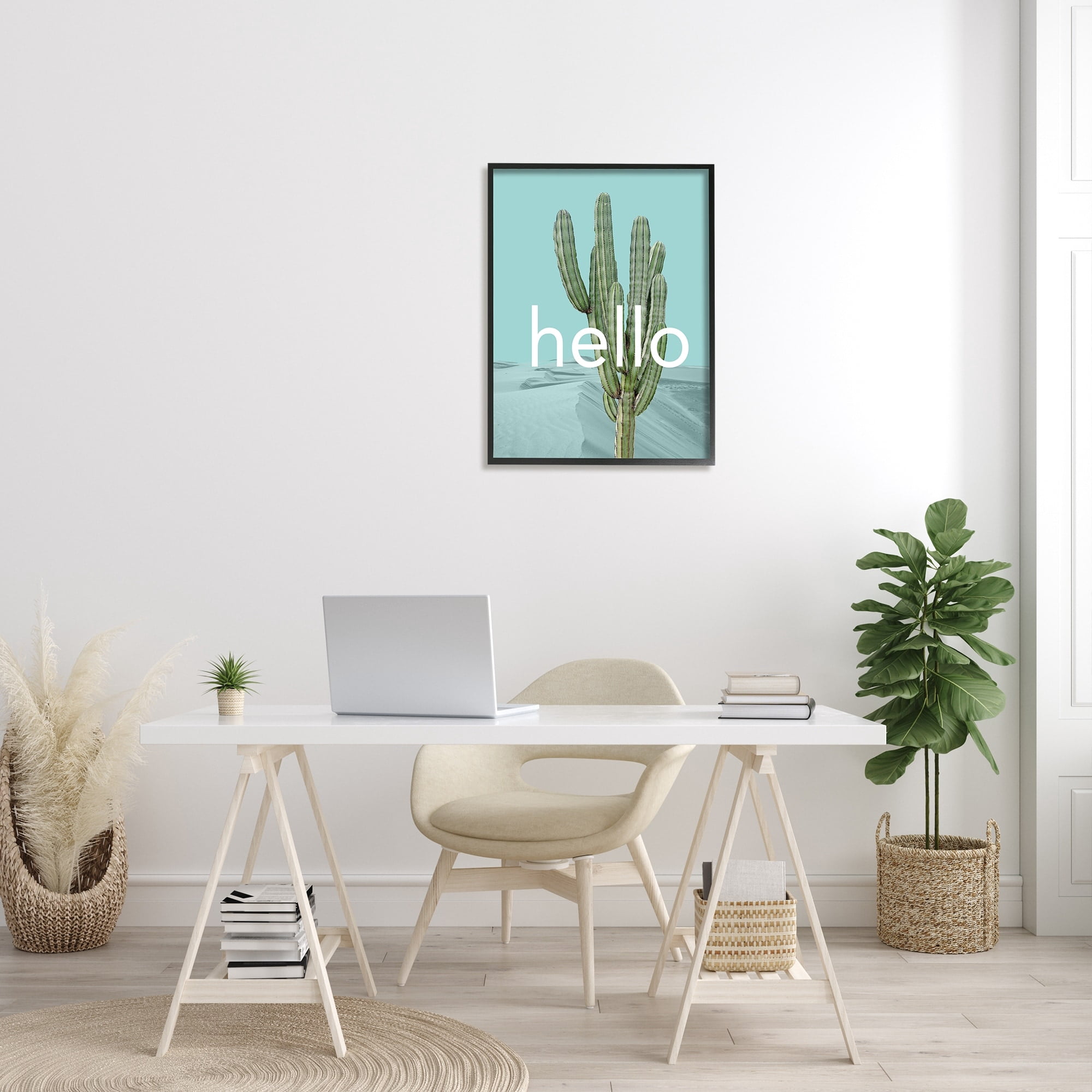 Stupell Industries Bold Hello Cactus Greeting Blue Desert Dunes Graphic Art Black Framed Art Print Wall Art, Design by J. Weiss