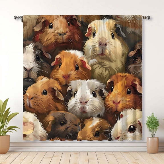 Modern Simple Style Curtains, Hamster Print Blackout Curtains, Suitable For Room Bedroom Decoration(Rod pocket)