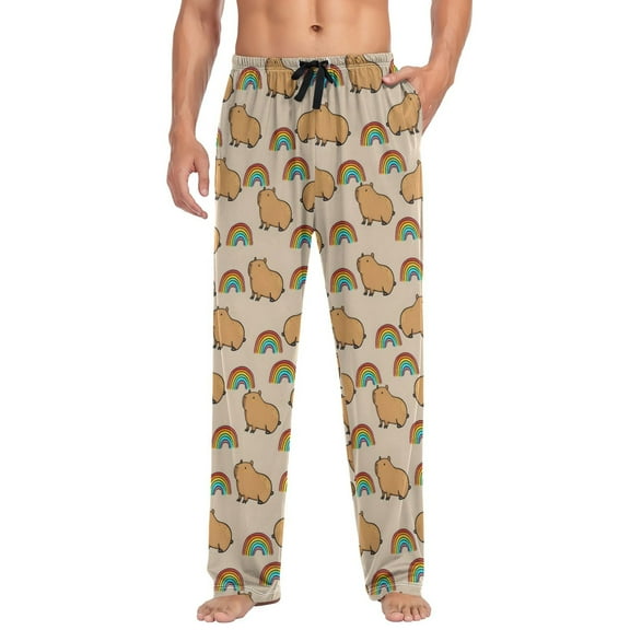joogoo Men's Pajama Pants Capybara Rainbows Soft Long Sleep Lounge Pjs Bottoms L