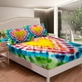 thumbnail image 3 of Erosebridal Bohemian Twin Fitted Sheet Rainbow Tie Dye Sheets, Love Heart Print Bed Sheets Green Blue Ombre Bed Cover, Yellow Red Gradient Bed Set Watercolor Art Decor (Deep Pocket), 3 of 5