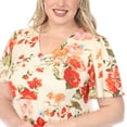 thumbnail image 5 of White Mark Women's Plus Size V-Neck Tropical Flower Short Sleeve Dress, 5 of 6