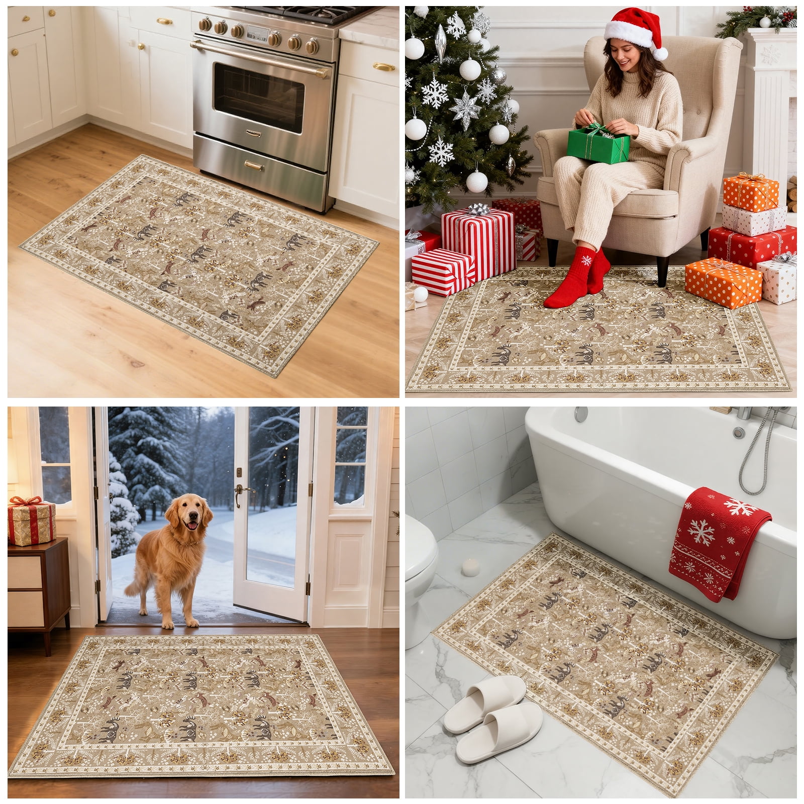 2x3 Indoor Entryway Rug, Small Washable Area Rug Non-Slip Vintage Door Mat Entrance, Animal Low Pile Floor Carpet for Door, Entrance, Hallway,Farmhouse,Bathroom, Bedroom