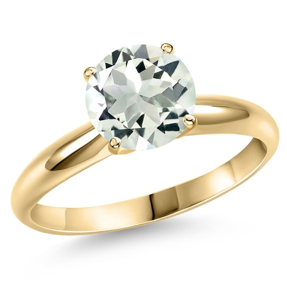 Gem Stone King 14K Yellow Gold Green Prasiolite Engagement Ring for Women | 2.40 Cttw | Round 9MM | Gemstone Birthstone | Size 9