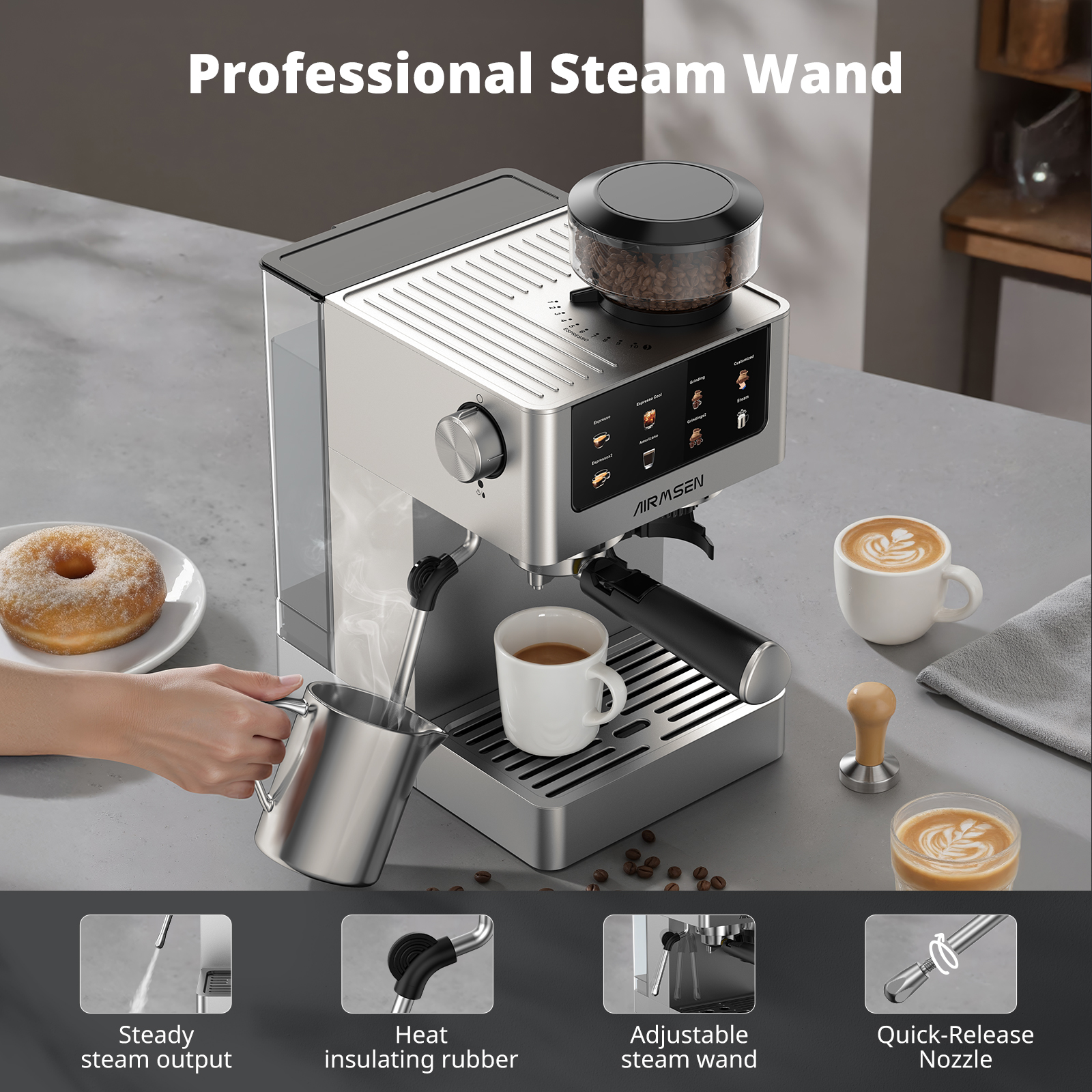 AIRMSEN Espresso Machine with Grinder photo 8