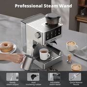AIRMSEN Espresso Machine with Grinder, Espresso Coffee Machine with Customized Grind Amount & Coffee Volume, Cold Brew Coffee Maker for Cappuccino Latte Americano, Brushed Stainless Steel