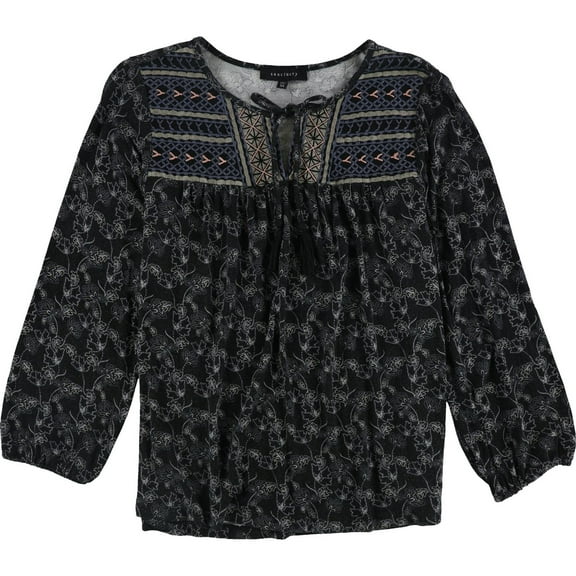 Sanctuary Clothing Womens Embroidered Peasant Blouse, Black, X-Small