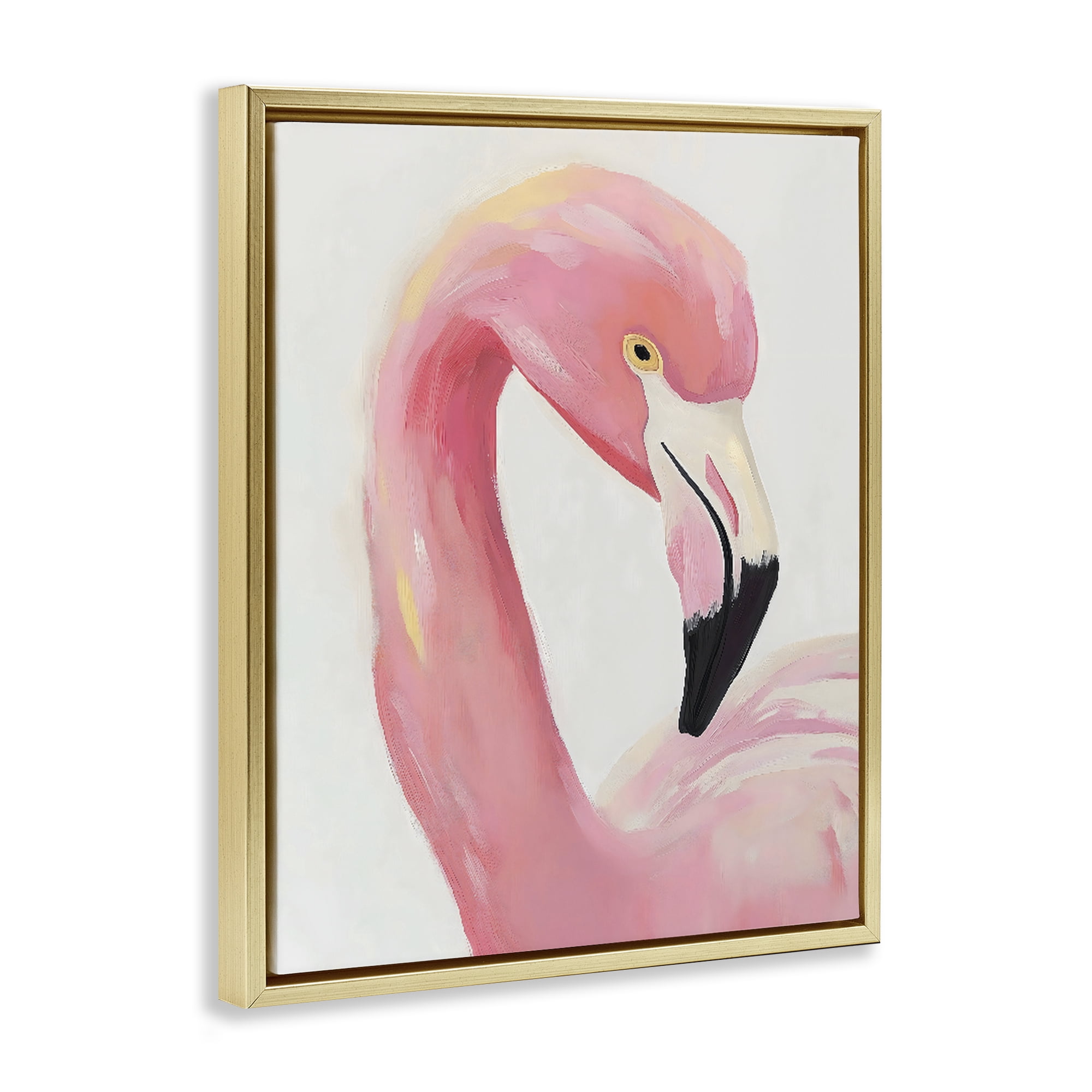 Stupell Industries Serene Pink Flamingo Portrait Gold Framed Floater Canvas Wall Art, design by The Prints Vibe