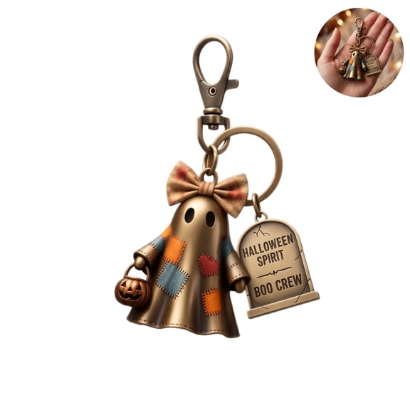 Vintage Ghost Halloween Keychain, Cute Boo Crew Pumpkin Charms Key Ring, Metal Ghost Bag Charm Accessory for Purse Backpack Car Keys Halloween Gift