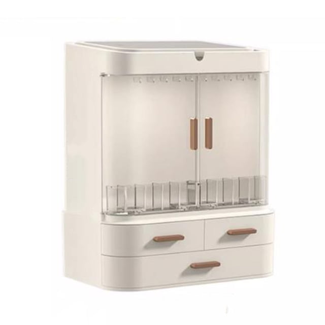 Makeup Storage Organizer Box with LED Mirror and Drawers,Jewelry Display Holder Rack, Cosmetics Display Case with Transparent Cover, for Bedroom Vanity Desk