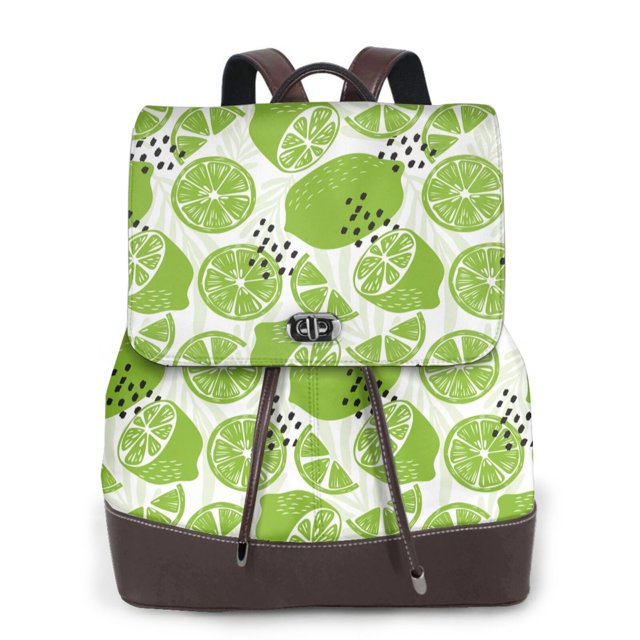 Disketp Green Various Lemons Mochila de Cuero para Mujer, Bolso de Espalda Antirrobo con Estilo para Viaje, Trabajo y Uso Diario