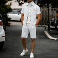 thumbnail image 4 of HBGVBA Men Athleisure 2 Piece Set Solid Color Short Sleeve Lapel Button Down Shirt Knit Shorts Casual Outfit, 4 of 5