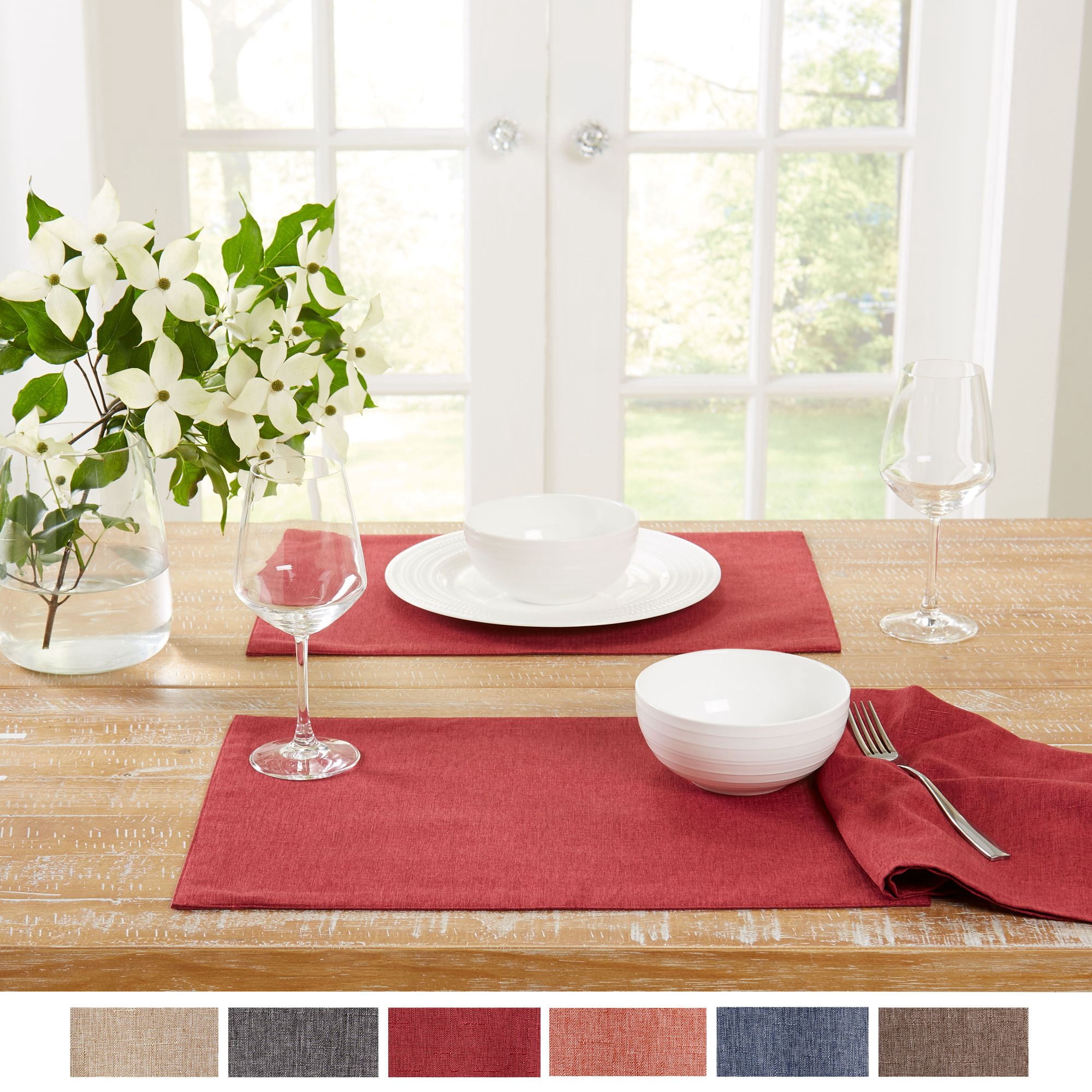 TOWN & COUNTRY LIVING Somers Reversible Placemat 4-Pack Set, Claret Red, 13"x17.5"