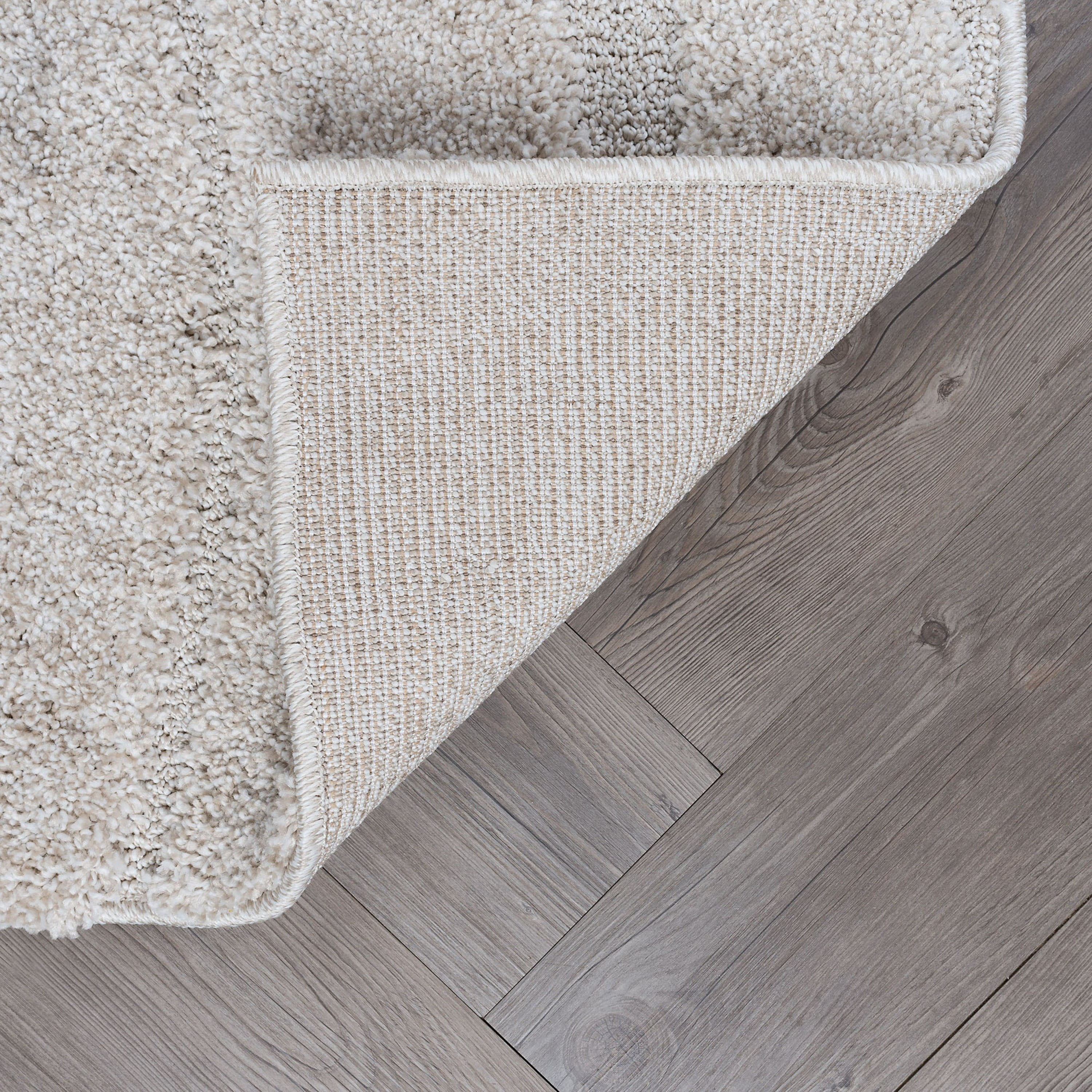 Contemporary 7x10 Area Rug Shag Thick (6'7'' x 9'6'') Stripe Cream, Cream Living Room Easy to Clean