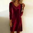 thumbnail image 2 of Robe en Velours à Manches Longues, Mini Bodycon à Col Montant Uni, Robe d'Automne et d'Hiver pour Soirée, Fête de Noël et Occasion Spéciale, 2 of 5