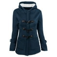 thumbnail image 2 of Juebong Winter Jackets for Women Fashion Horn Button Fleece Thicken Coat with Hood Duffle Toggle Coat Fleece Hooded Warm Jacket Navy,M, 2 of 4
