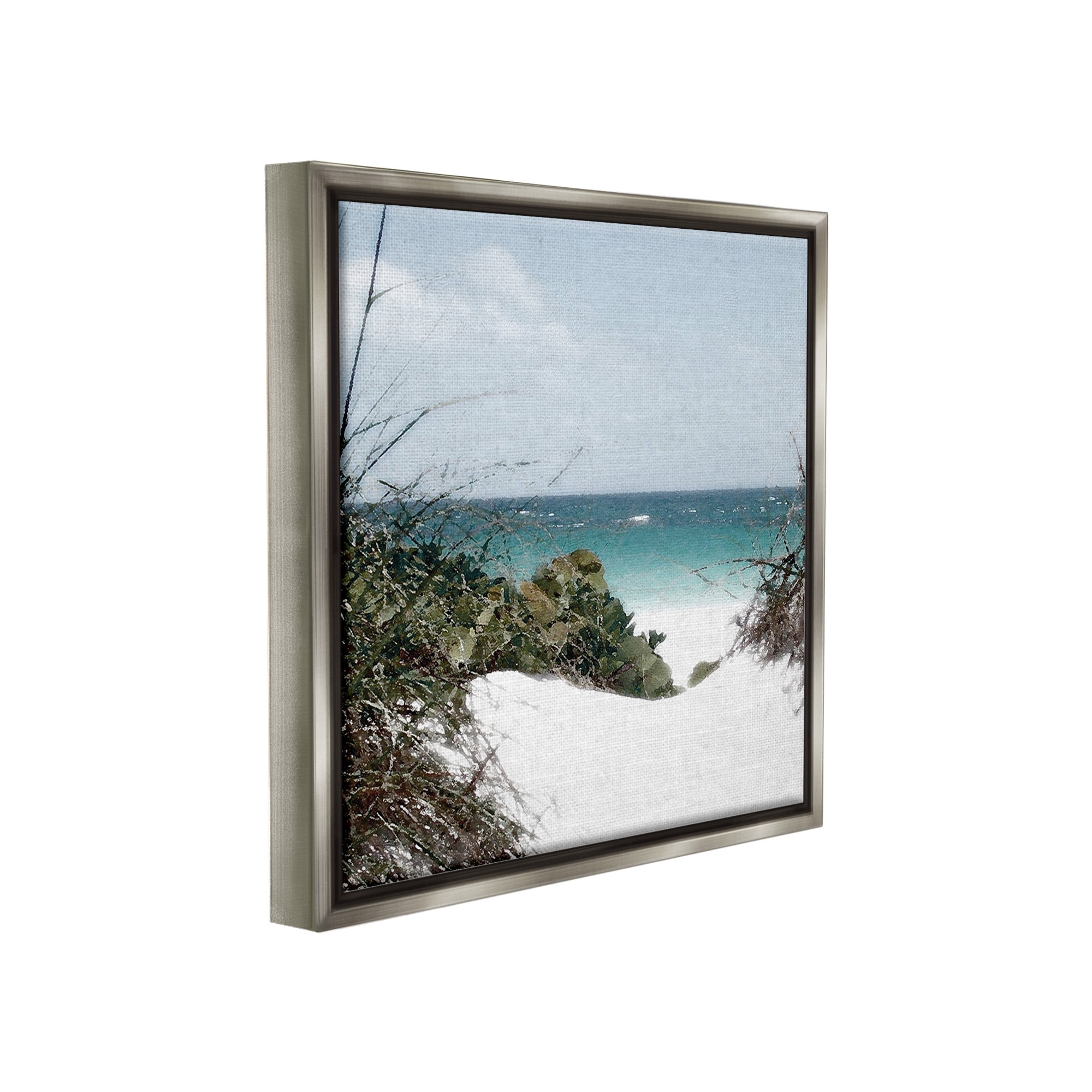 Stupell Industries Clear Beach Scenery Landscape Photography Gray Floater Framed Canvas Art Print Wall Art, 25 x 25