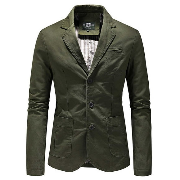 Suits Aqestyerly Men's Plus Size Coats Autumn New Casual Men's Suit Pure Cotton Wash Single Breasted Slim Middle-Aged Suit Long Sleeve Hoodless Casual Outwear and Jackets