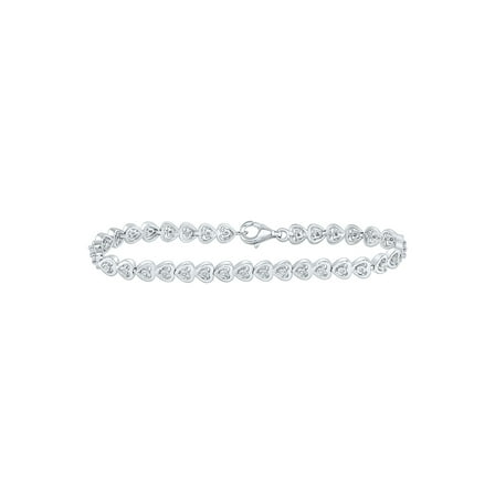 Sterling Silver Womens Round Diamond Heart Tennis Bracelet 1/6 Cttw
