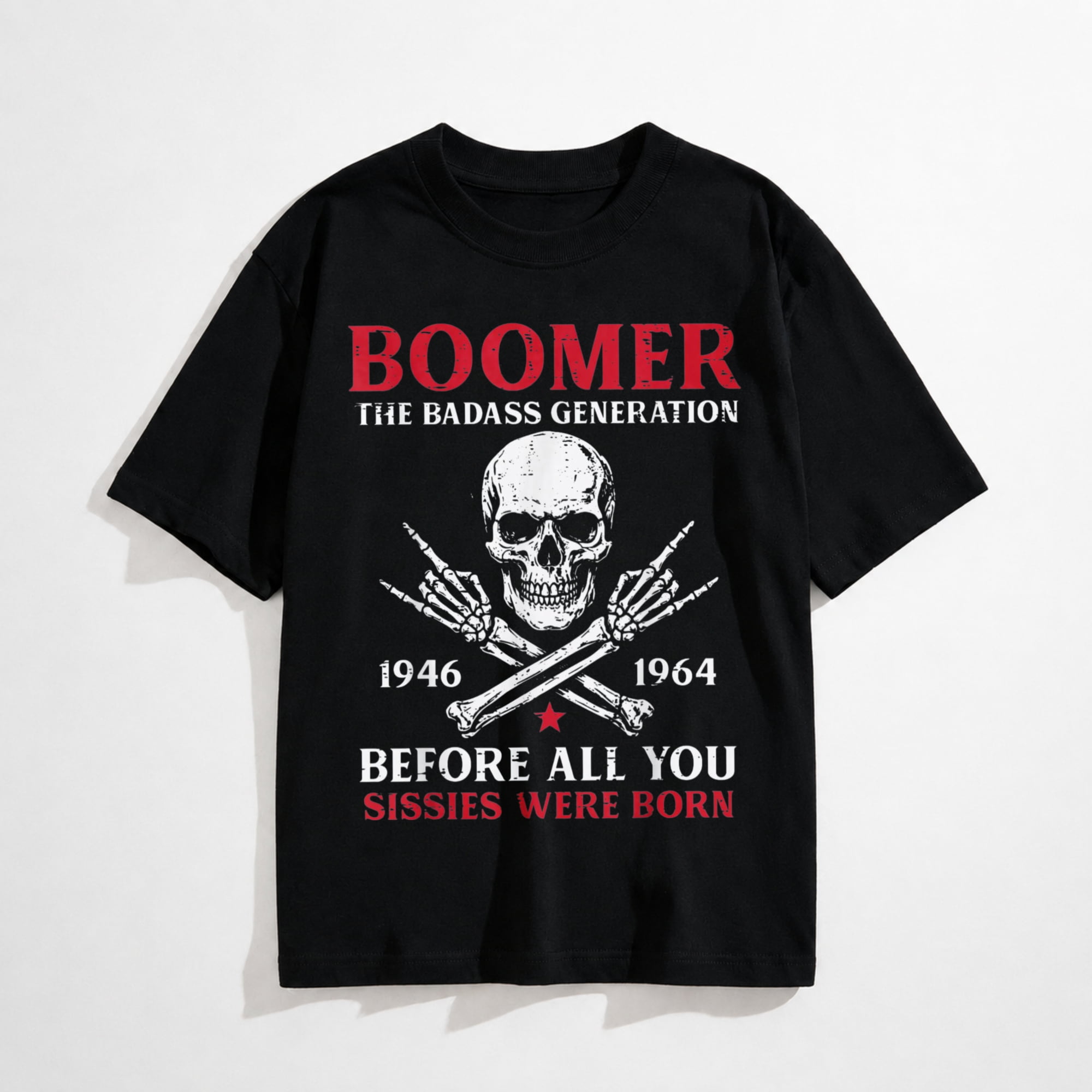 Boomer Badass Generation Rock Roll Skull Funny Saying Men T-Shirt