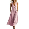 thumbnail image 2 of Snorda Women's Striped Dress Summer Round Neck Sleeveless Striped Solid Color Casual Dress Flowy Sundress Ideal for Daily Wear Beach Vacation & Party, 2 of 9
