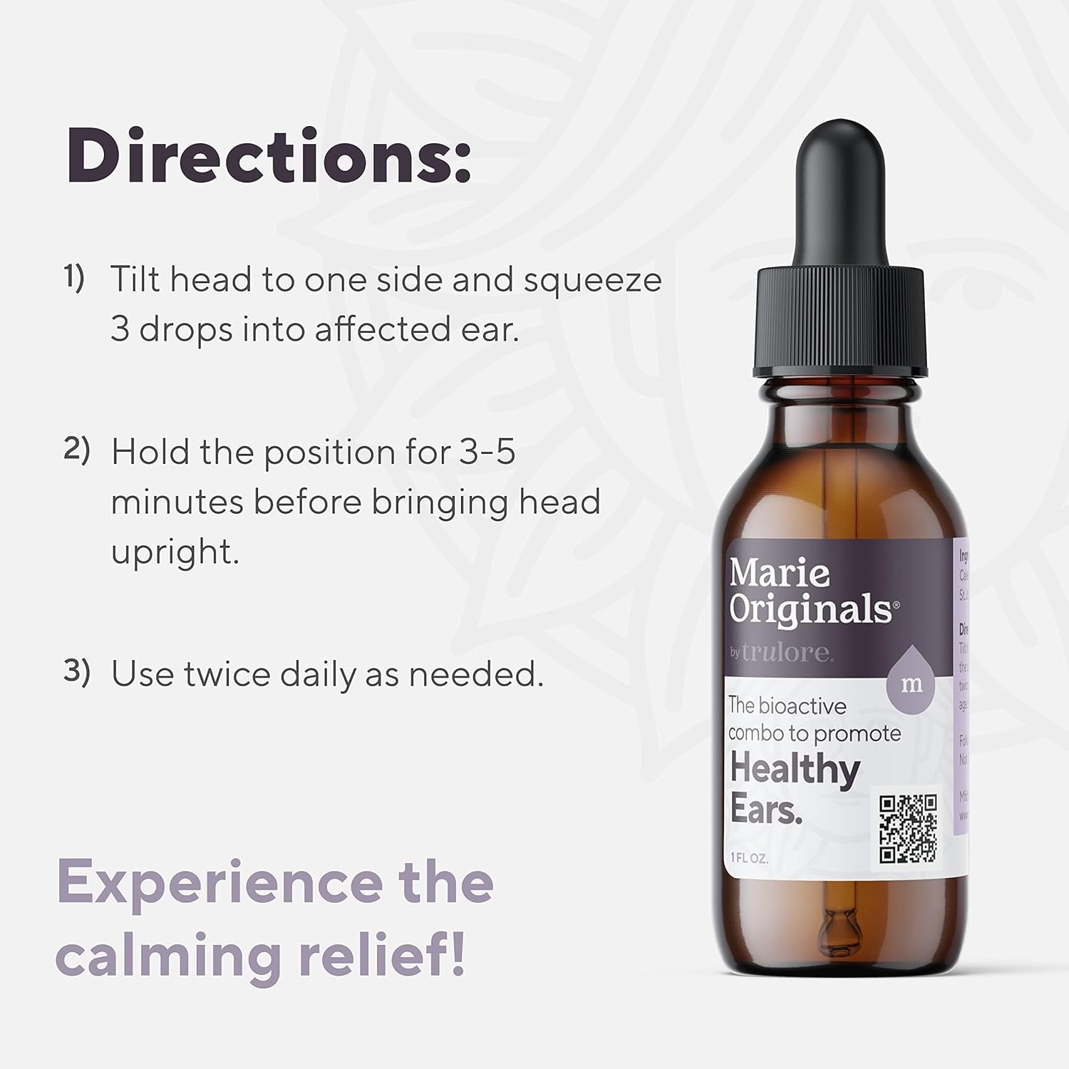 Marie Originals Natural Ear Oil Drops, Mullein & Garlic Herbal Ear Drops for Ear Comfort, Soothing Earache Support for Adults, Kids & Pets, Helps with Ear Wax Soften & Removal, 1 oz