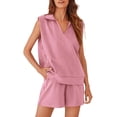thumbnail image 2 of Short Sets for Women Sleeveless V Neck Collared Tank Top and Shorts 2 Piece Matching Set Tracksuit Loungewear, 2 of 6