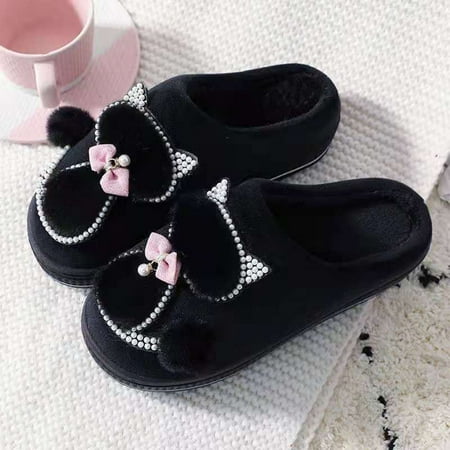 

〖Yilirongyumm〗 Black 38-39 Slippers For Women Warm Cartoons Furry Home Keep Slipon Women Flat Slippers Shoes Slippers Women s Slipper
