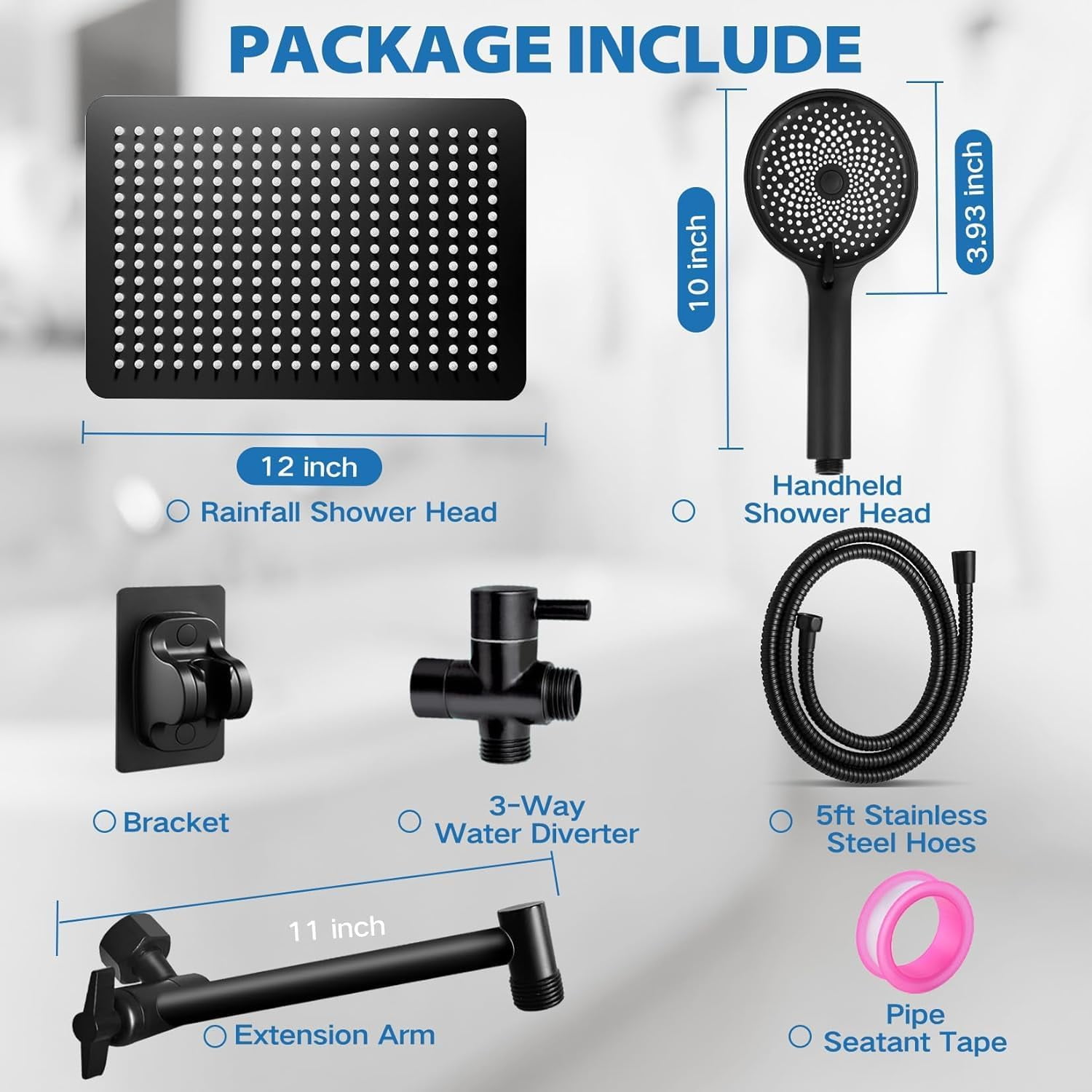 Shower Head, Rain Shower Head with Handheld Spray Combo, 12Inch Adjustable High Pressure Rainfall Shower Head, Dual Showerhead Set with Extension Arm