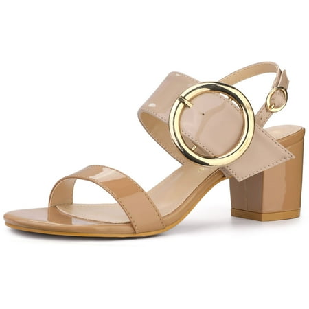 Women's Block Heel Slide Heeled Sandals Beige Brown (Size 6) | Walmart ...