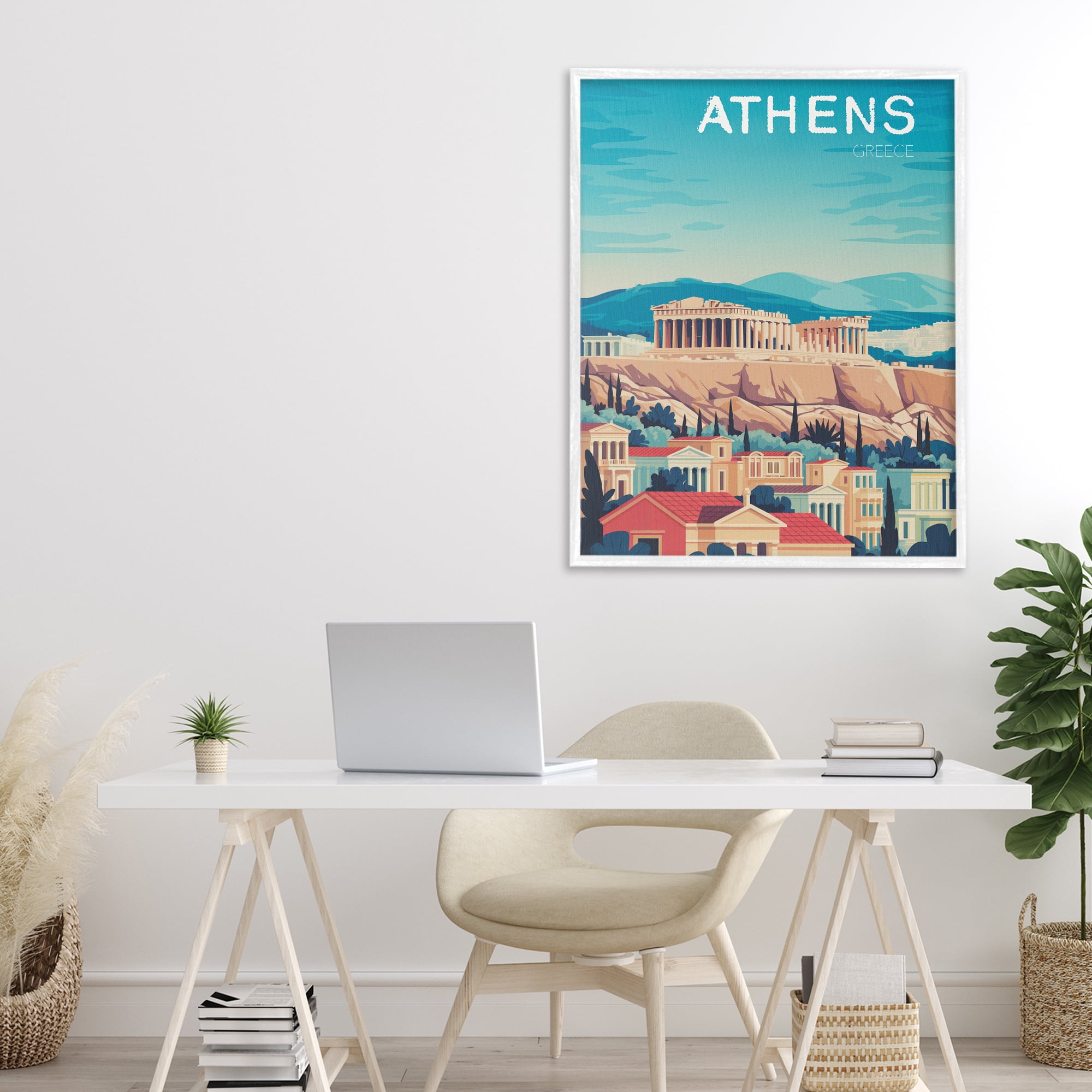 Stupell Industries Athens Topography Cityscape White Framed Giclee Art, design by Andreas Magnusson