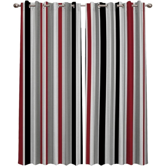 Vertical Stripes Blackout Curtains, Red White Grey and Black Printed Drapes, Window Curtains, Darkening Curtains with Top Grommet for Bedroom Living Room Windows 26"W x 63"L (Pack of 2)