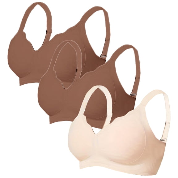 MVRLSH Jelly Bras For Women Womens Wireless Soft Bra Full Coverage All Day Comfort Everyday Wear 3 Pack Brown S-Xl