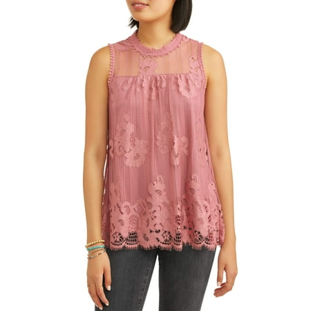 Over Lace Tank - Juniors' All Over Lace Swing Peasant Tank