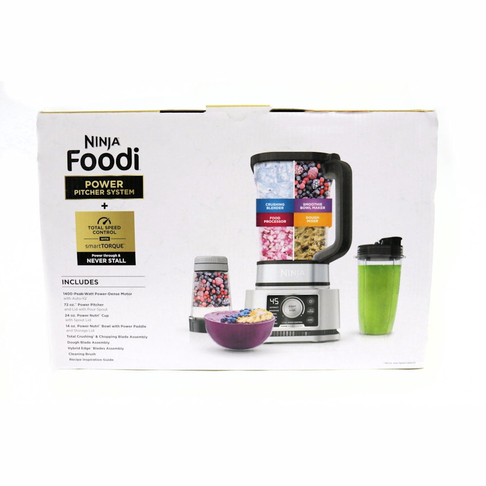  Ninja SS351 Foodi Power Blender & Processor System 1400 WP  Smoothie Bowl Maker & Nutrient Extractor* 6 Functions for Bowls, Spreads,  Dough & More, smartTORQUE, 72-oz.** Pitcher & To-Go Cups, Silver