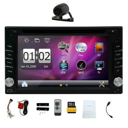 2 Din Car Autoradio Stereo In Dash Headunit Deck Bluetooth GPS Navigation Radio AM FM 6.2 Inch Touchscreen CD DVD Player Video Rearview