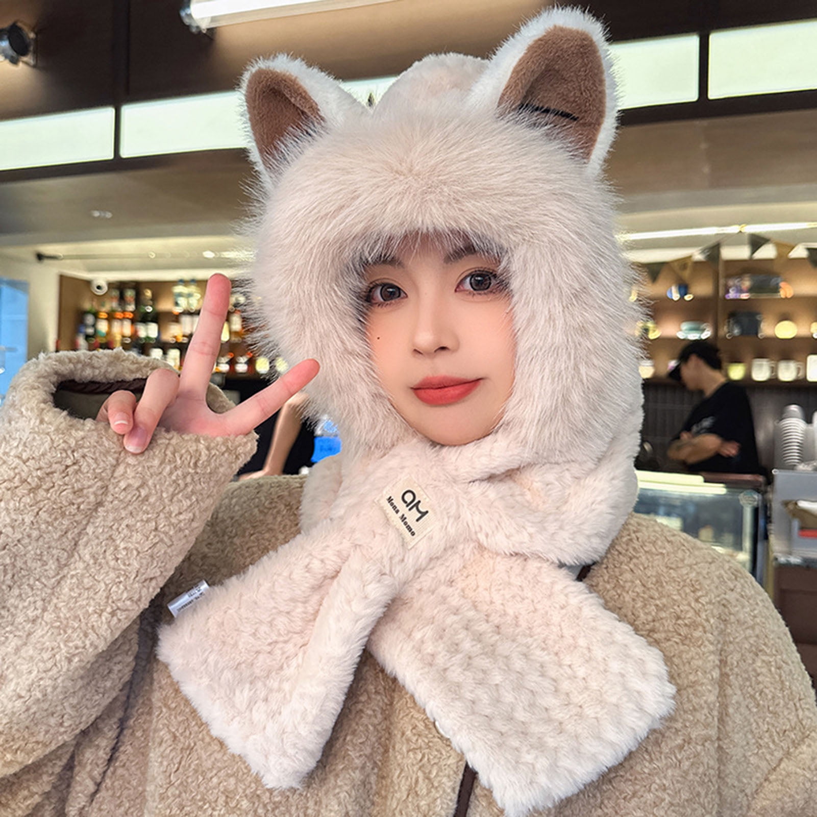 opolski Fashion Plush Cap Scarf Fox Ear Design Super Soft opolski Fashion Plush Cap Scarf Fox Ear Design Super Soft