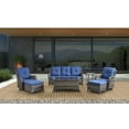 thumbnail image 5 of PARKWELL 7Pcs Outdoor Wicker Rattan Conversation Patio Furniture Set, including Two-seater Sofa, Rocking Chairs, Coffee Table, Ottomans and Side Table with Cushion, Blue, 5 of 9