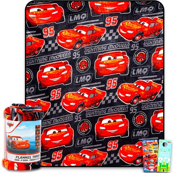 Disney Cars Fleece Blanket Set - Bundle with Cozy Soft Lightning McQueen Blanket, Stickers, More for Kids, Adults, Children | Fleece Blanket 40x50"