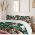 thumbnail image 6 of Ambesonne Leopard Duvet Cover Set, Monsteras Wild Cat Lounge, Queen, Pink and Jade Green, 6 of 6