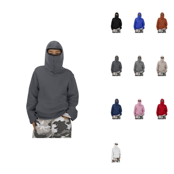Kids' Zip-Up Hoodie with Built-In Face Mask, Soft Fleece Sweatshirt for Boys and Girls, Warm Fall Winter Casual Pullover Outerwear