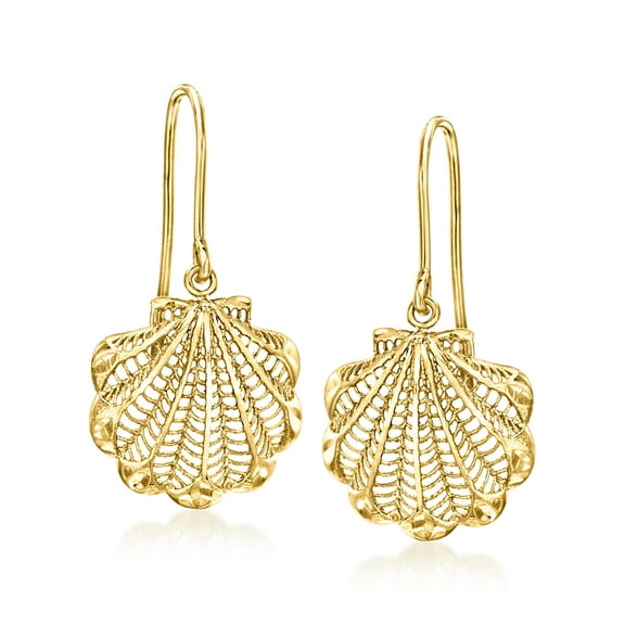 Ross-Simons Italian 14kt Yellow Gold Scallop Seashell Drop Earrings, Women's, Adult