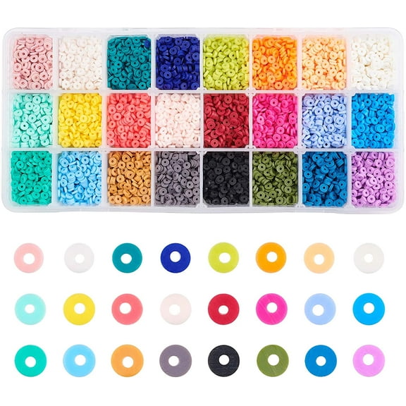 9120pcs Heishi Clay Beads 4mm Vinyl Disc Beads 24 Colors Polymer Clay Beads Flat Silicon Beads for Hawaiian Earring Choker Anklet Bracelet Necklace DIY