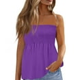 thumbnail image 2 of Bandeau Blouses for Women - Strapless Loose Flowy Tunic Sleeveless Off Shoulder Summer Tops Purple S, 2 of 5